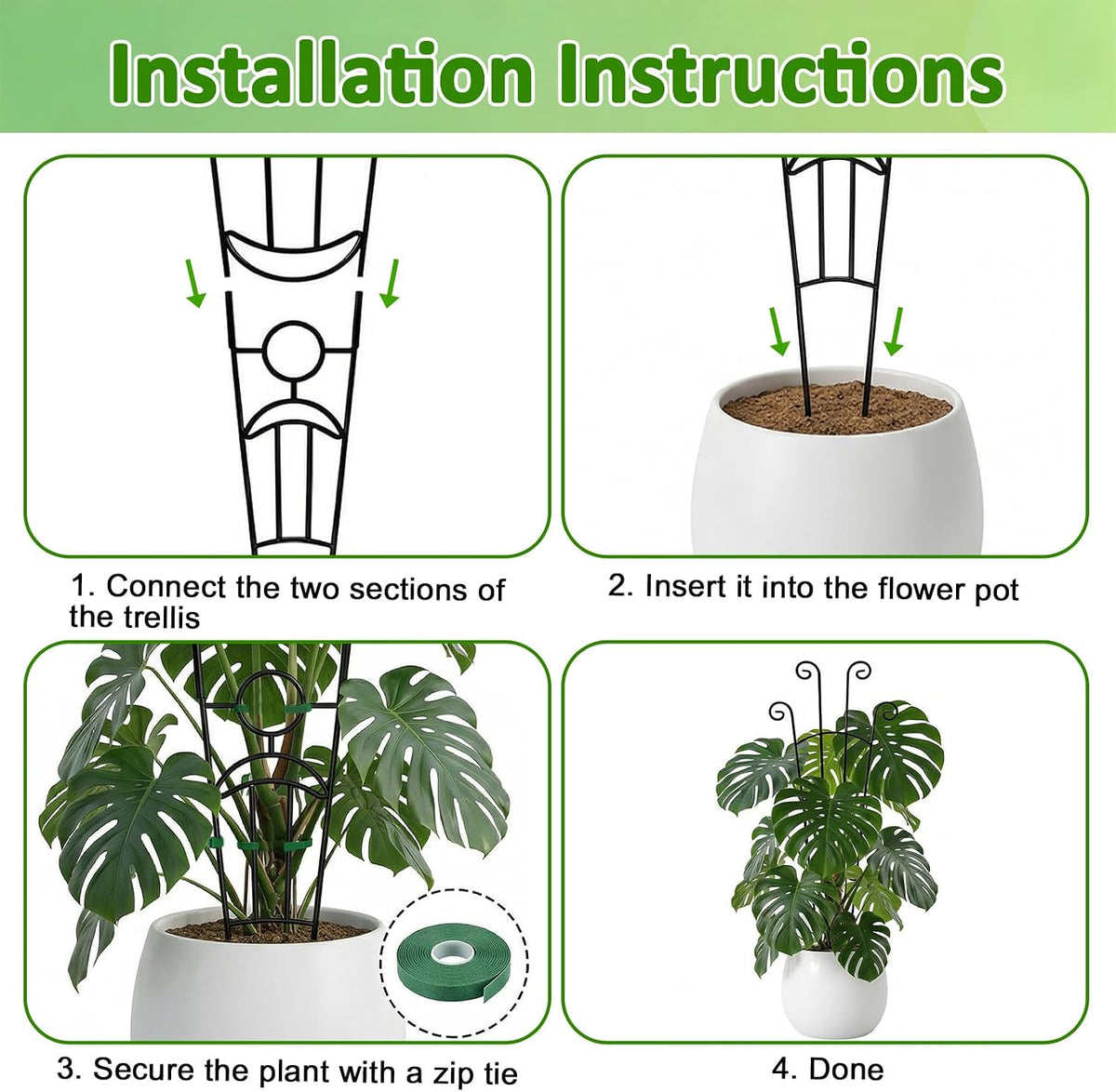 Monstera Plant Support - 32.6 Inch Tall Trellis with 2 Pack Plant Stakes for Your Large Climbing Monstera Deliciosa | Indoor Plant Climbing Frame for Potted Growth