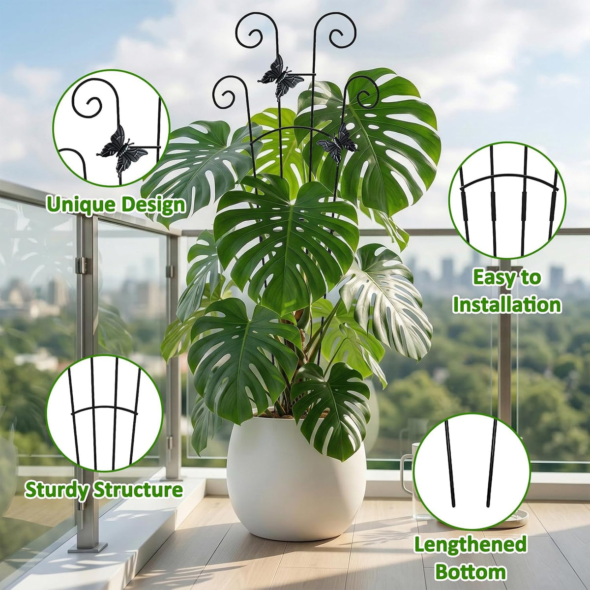 Monstera Plant Support - 32.6 Inch Tall Trellis with 2 Pack Plant Stakes for Your Large Climbing Monstera Deliciosa | Indoor Plant Climbing Frame for Potted Growth