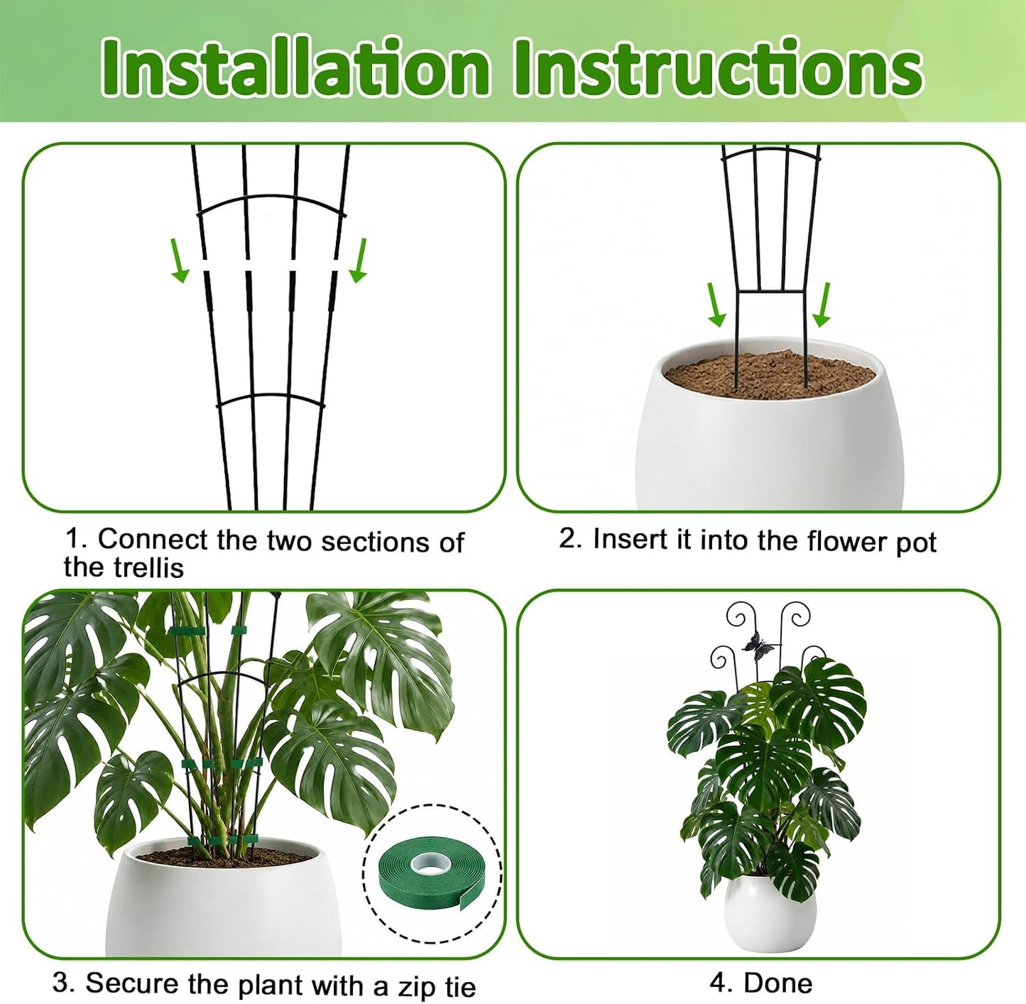Monstera Plant Support - 32.6 Inch Tall Trellis with 2 Pack Plant Stakes for Your Large Climbing Monstera Deliciosa | Indoor Plant Climbing Frame for Potted Growth