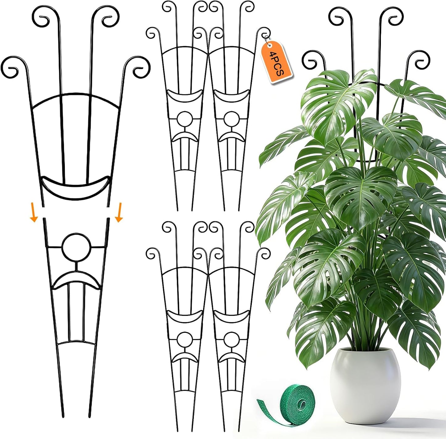 Monstera Plant Support - 32.6 Inch Tall Trellis with 2 Pack Plant Stakes for Your Large Climbing Monstera Deliciosa | Indoor Plant Climbing Frame for Potted Growth
