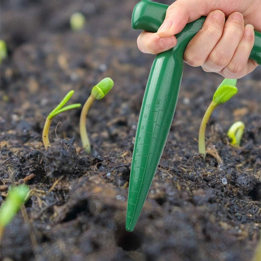 4 Pack Adjustable Hand Hold Sowing Seeds Dispenser, Seedlings Dibber and Widger Hole Puncher Garden Hand Tool Sets