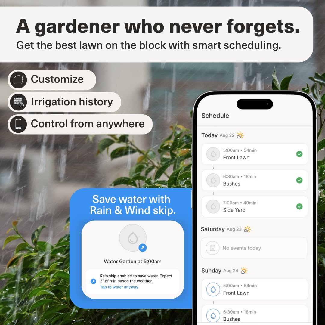 Rain Bird OTO Lawn Smart Sprinkler – App- Controlled Precision Watering, Solar-Powered, Weather Intelligence, Rain Skips, Quick Install, Covers 5,000 sq ft, Water-Saving Irrigation System