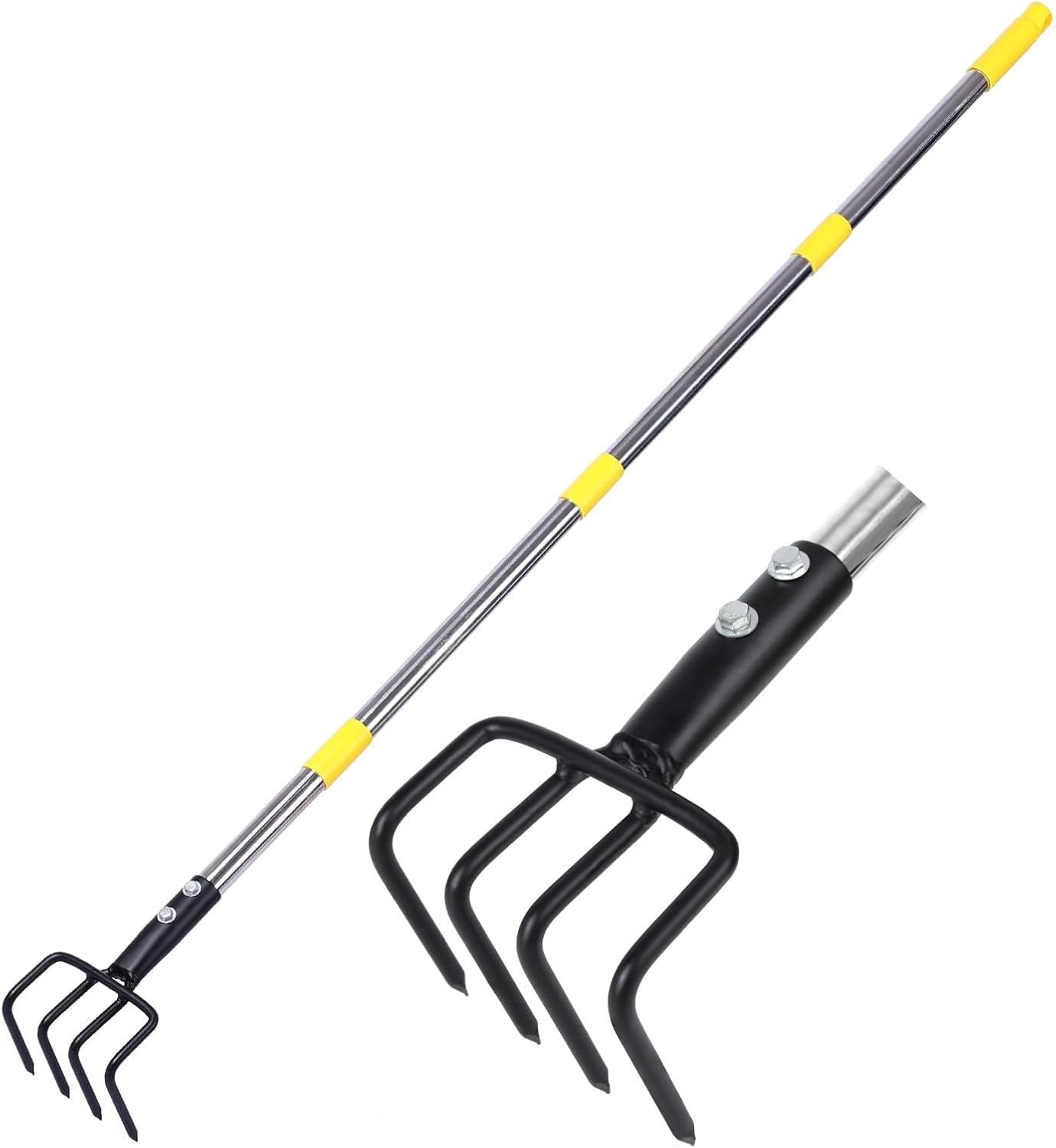 Garden Hand Tiller Cultivator, 4-Tine Adjustable Long Handle