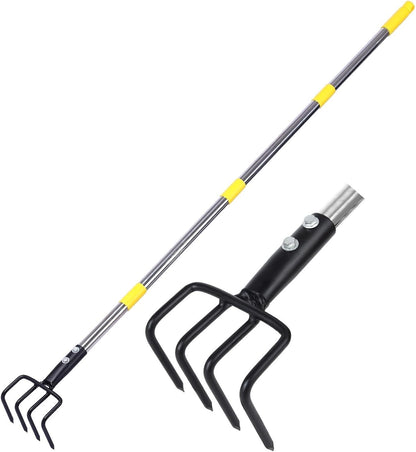 Garden Hand Tiller Cultivator, 4-Tine Adjustable Long Handle