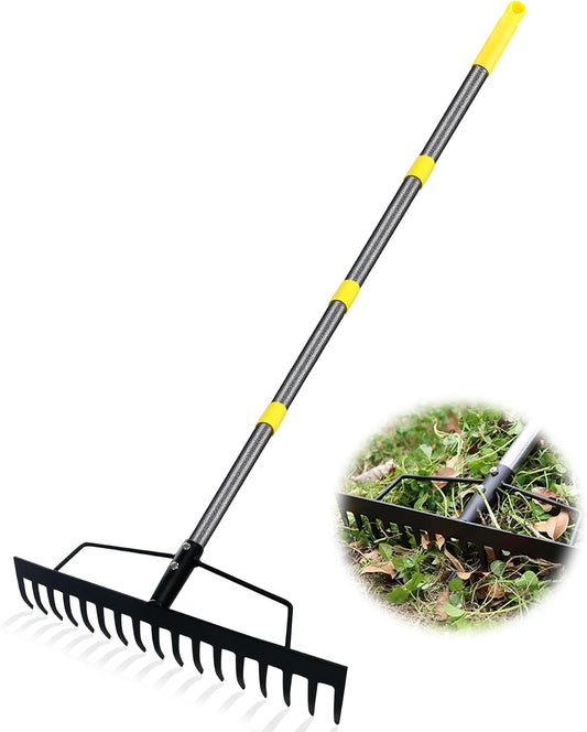 Heavy Duty Metal Bow Rake for Lawn , 17 Steel Tines Garden Rake