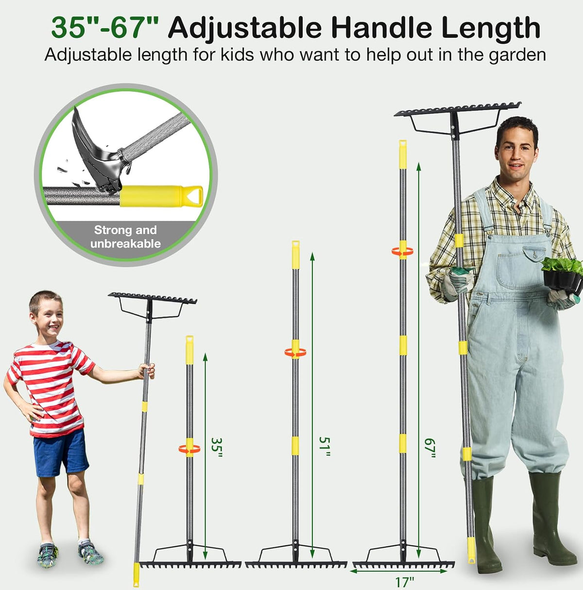 Heavy Duty Metal Bow Rake for Lawn , 17 Steel Tines Garden Rake