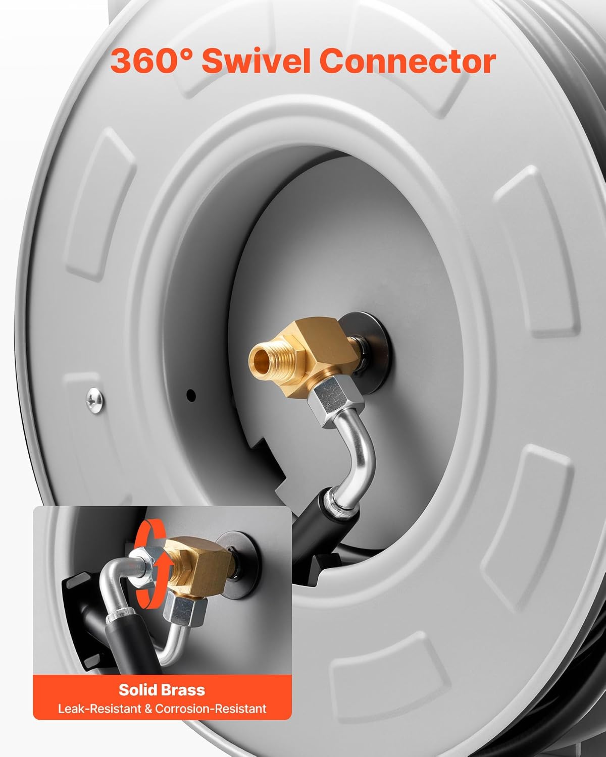 Pressure Washer Hose Reel, 65 ft x 1/4 inch Retractable Power Heavy-Duty Steel Washer Hose Reel, 3200PSI Max, Auto-Rewinding, Flexible Wall/Floor Mounted for Car Washing,Garden,Floor Cleaning