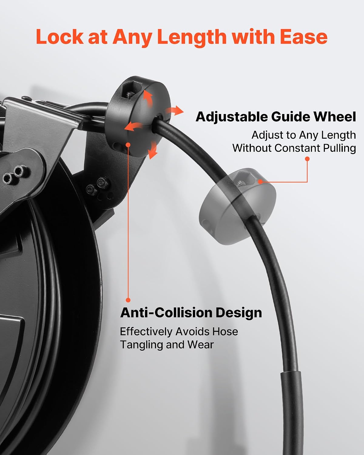 Pressure Washer Hose Reel, 65 ft x 1/4 inch Retractable Power Heavy-Duty Steel Washer Hose Reel, 3200PSI Max, Auto-Rewinding, Flexible Wall/Floor Mounted for Car Washing,Garden,Floor Cleaning