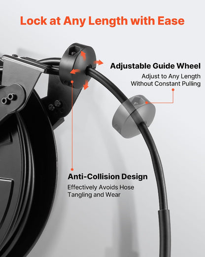 Pressure Washer Hose Reel, 65 ft x 1/4 inch Retractable Power Heavy-Duty Steel Washer Hose Reel, 3200PSI Max, Auto-Rewinding, Flexible Wall/Floor Mounted for Car Washing,Garden,Floor Cleaning