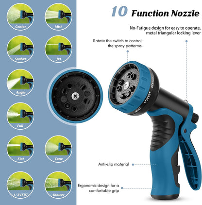 Metal Garden Hose 50FT with 10-Function Nozzle, No-Kink Water Hose