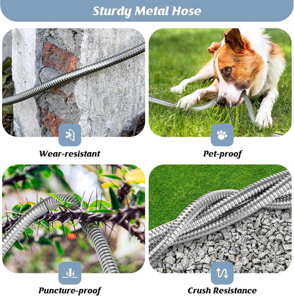 Metal Garden Hose 50FT with 10-Function Nozzle, No-Kink Water Hose