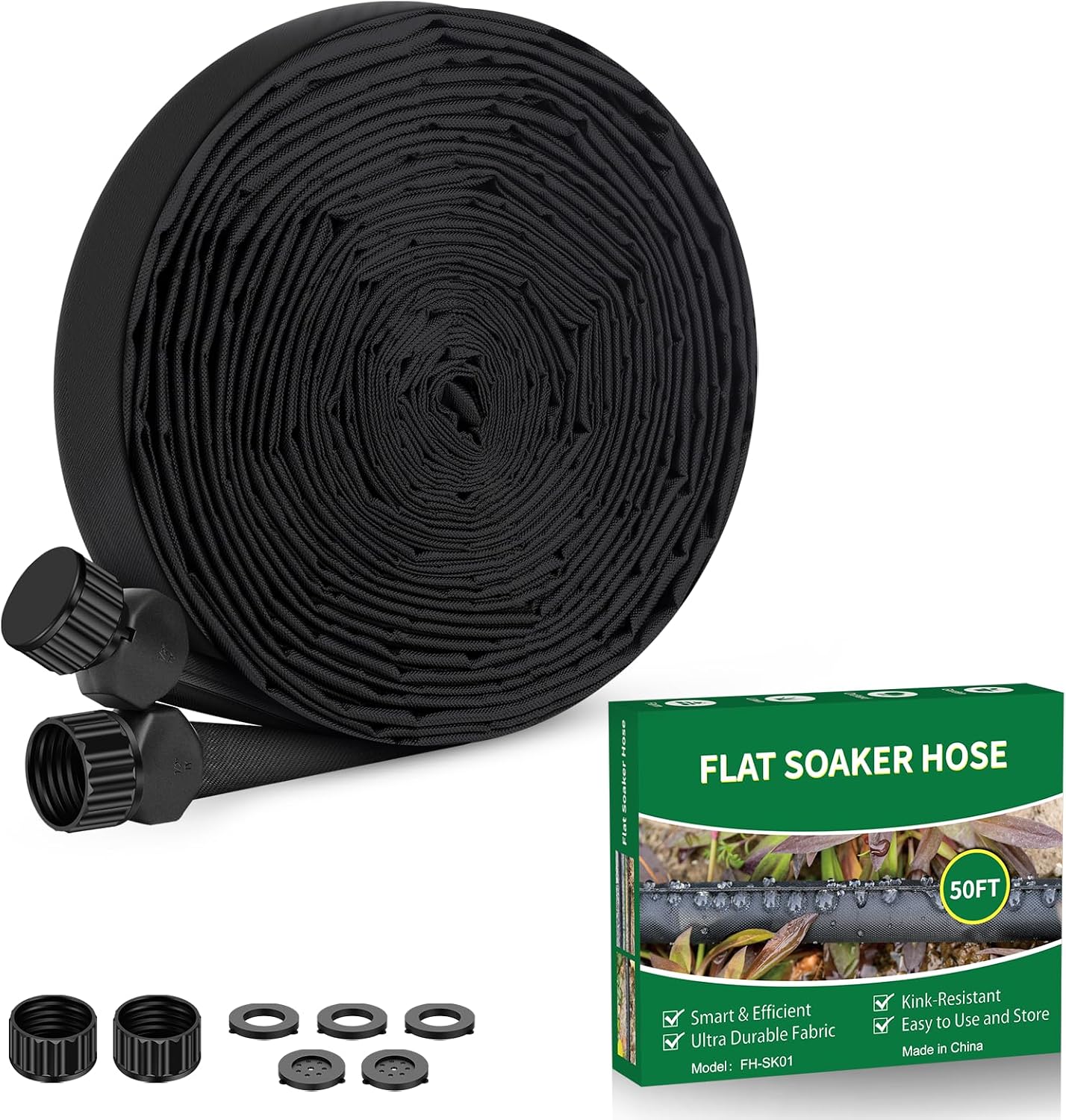 Metal Garden Hose 50FT with 10-Function Nozzle, No-Kink Water Hose