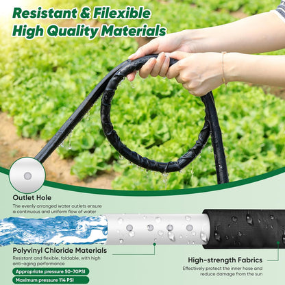 Metal Garden Hose 50FT with 10-Function Nozzle, No-Kink Water Hose