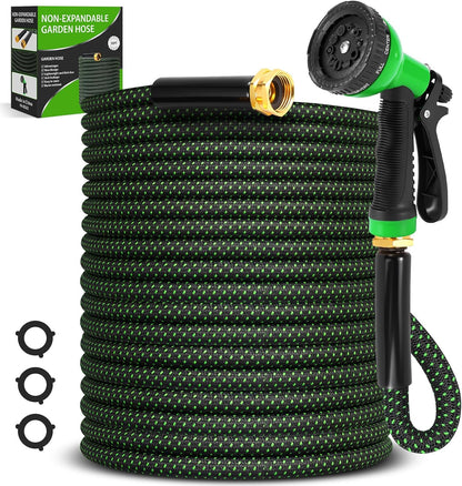 Metal Garden Hose 50FT with 10-Function Nozzle, No-Kink Water Hose