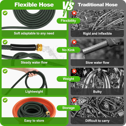 Metal Garden Hose 50FT with 10-Function Nozzle, No-Kink Water Hose