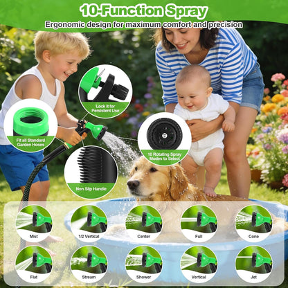 Metal Garden Hose 50FT with 10-Function Nozzle, No-Kink Water Hose