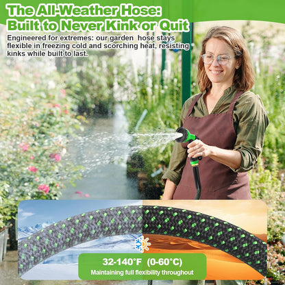 Metal Garden Hose 50FT with 10-Function Nozzle, No-Kink Water Hose