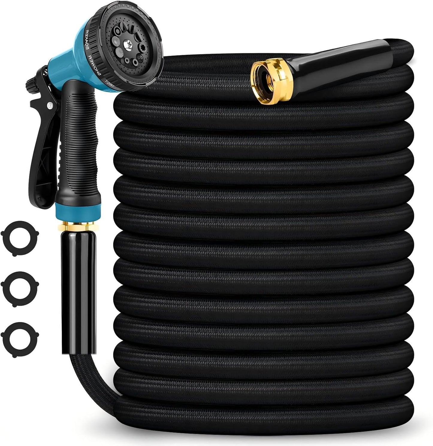 Metal Garden Hose 50FT with 10-Function Nozzle, No-Kink Water Hose