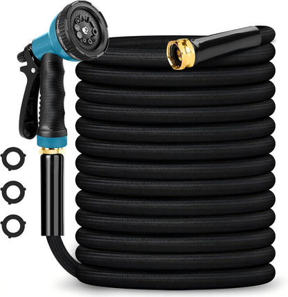 Metal Garden Hose 50FT with 10-Function Nozzle, No-Kink Water Hose