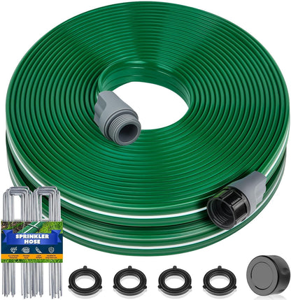 50FT Sprinkler Hose Heavy Duty Garden Lawn Water Hose with Staples