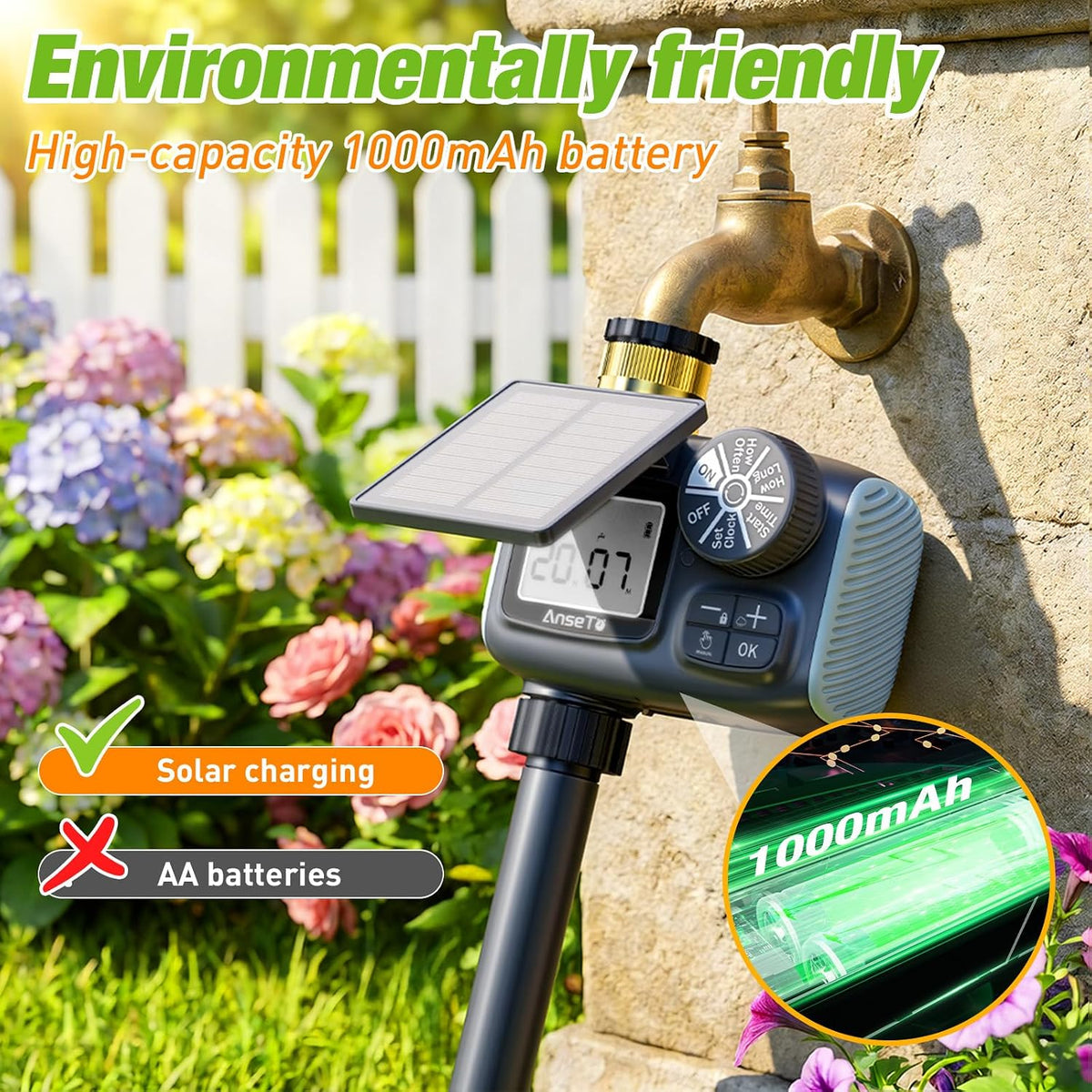 Solar Type-C Rechargeable Sprinkler Water Timer for Garden Hose Lawn