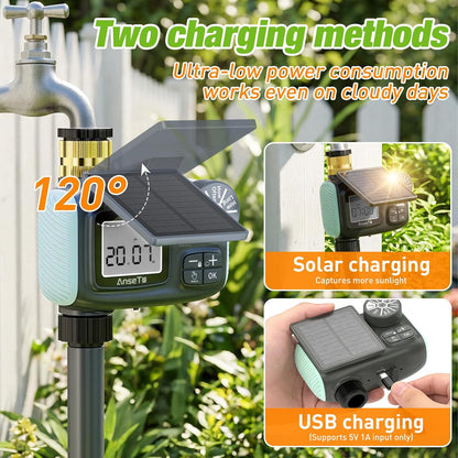 Solar Type-C Rechargeable Sprinkler Water Timer for Garden Hose Lawn