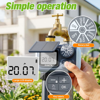 Solar Type-C Rechargeable Sprinkler Water Timer for Garden Hose Lawn