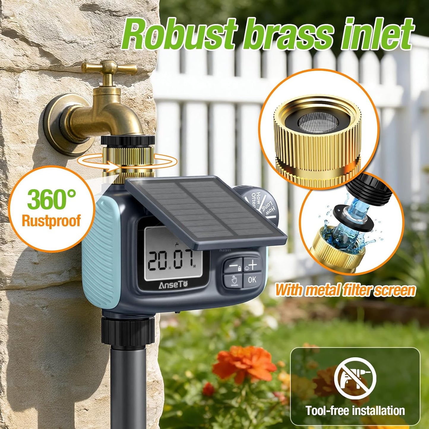 Solar Type-C Rechargeable Sprinkler Water Timer for Garden Hose Lawn