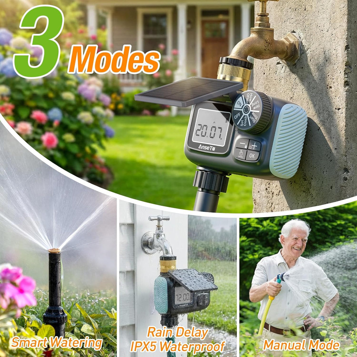 Solar Type-C Rechargeable Sprinkler Water Timer for Garden Hose Lawn