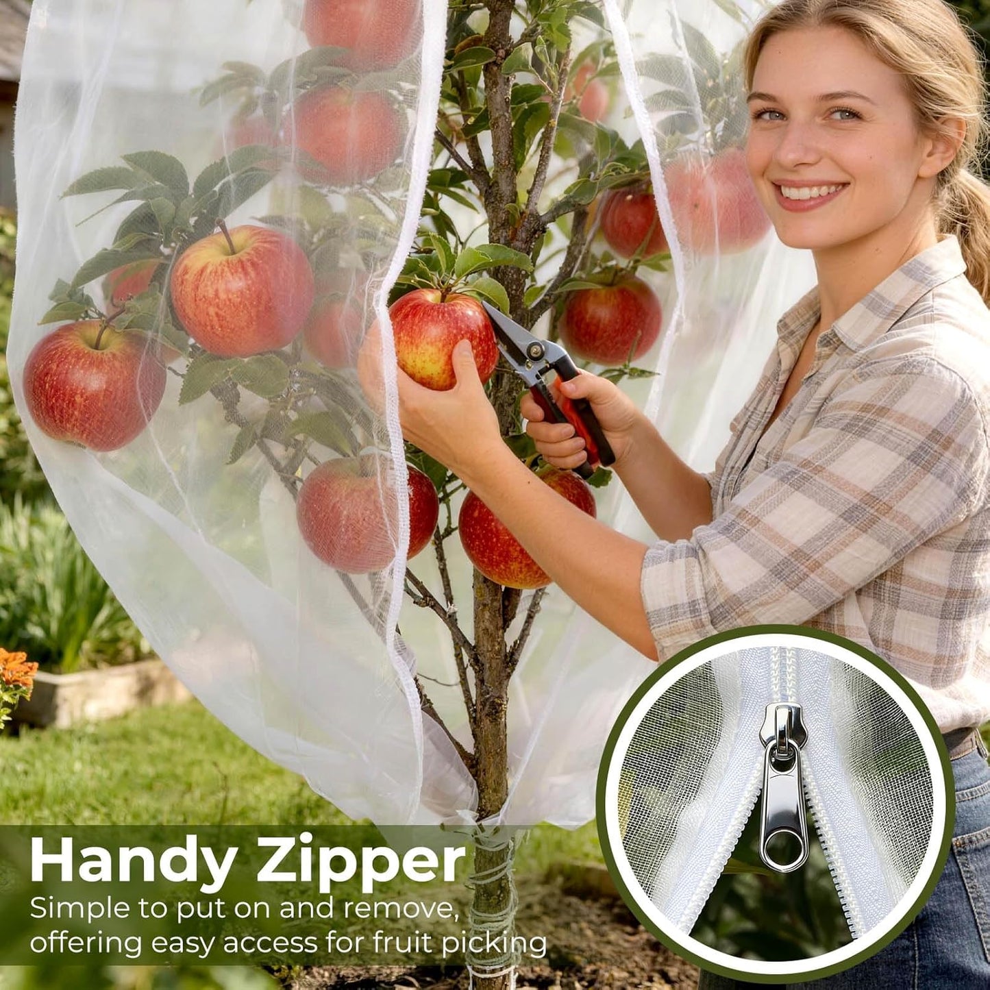 Fruit Tree Netting Cover with Zipper & Drawstring, 2 Packs 6ft x 6ft Insect Bird Barrier Netting for Garden Protection, Ultra Fine Mesh Garden Netting