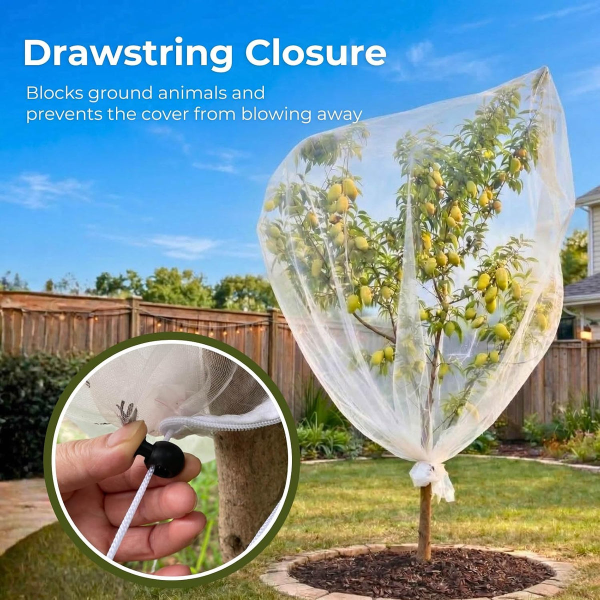 Fruit Tree Netting Cover with Zipper & Drawstring, 2 Packs 6ft x 6ft Insect Bird Barrier Netting for Garden Protection, Ultra Fine Mesh Garden Netting
