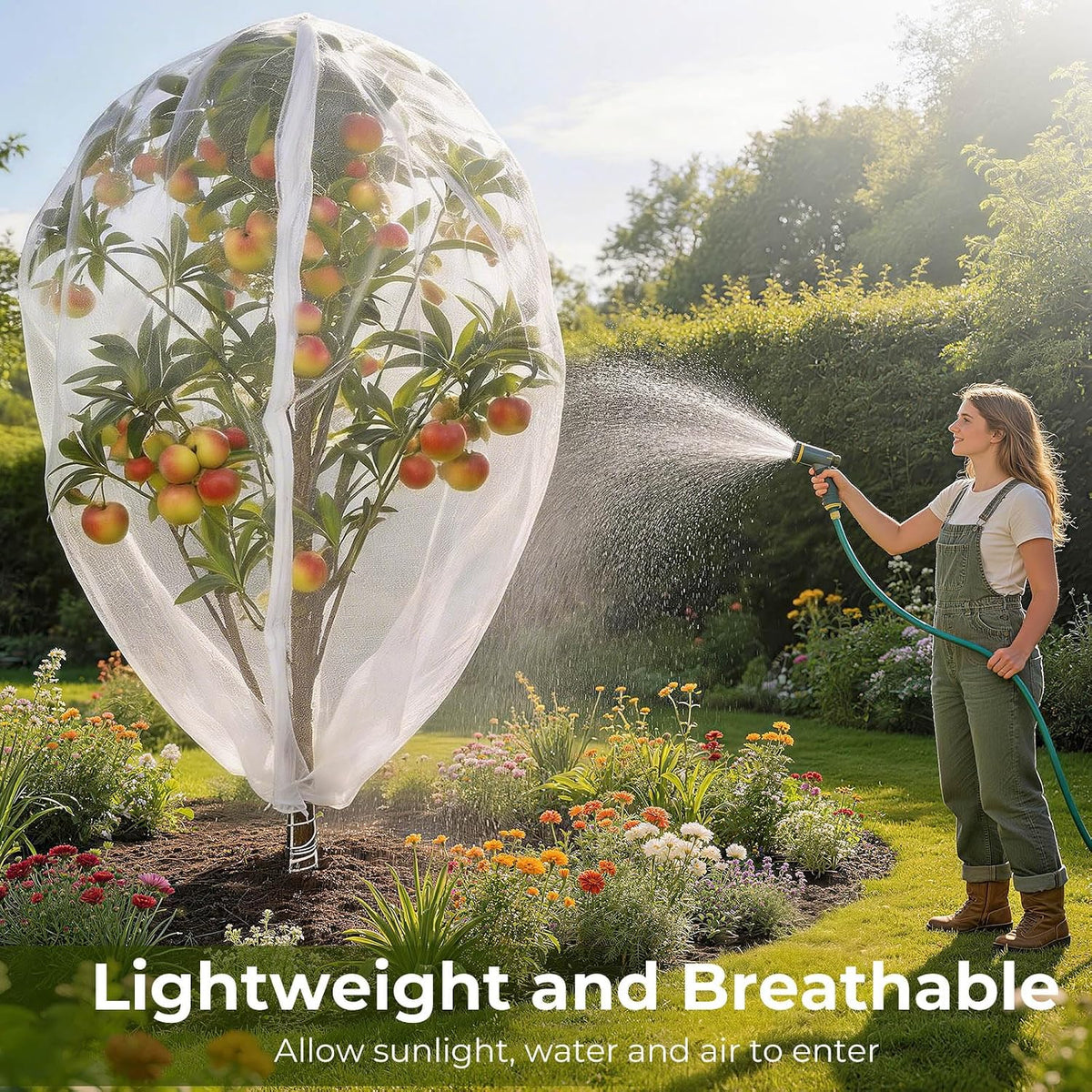 Fruit Tree Netting Cover with Zipper & Drawstring, 2 Packs 6ft x 6ft Insect Bird Barrier Netting for Garden Protection, Ultra Fine Mesh Garden Netting