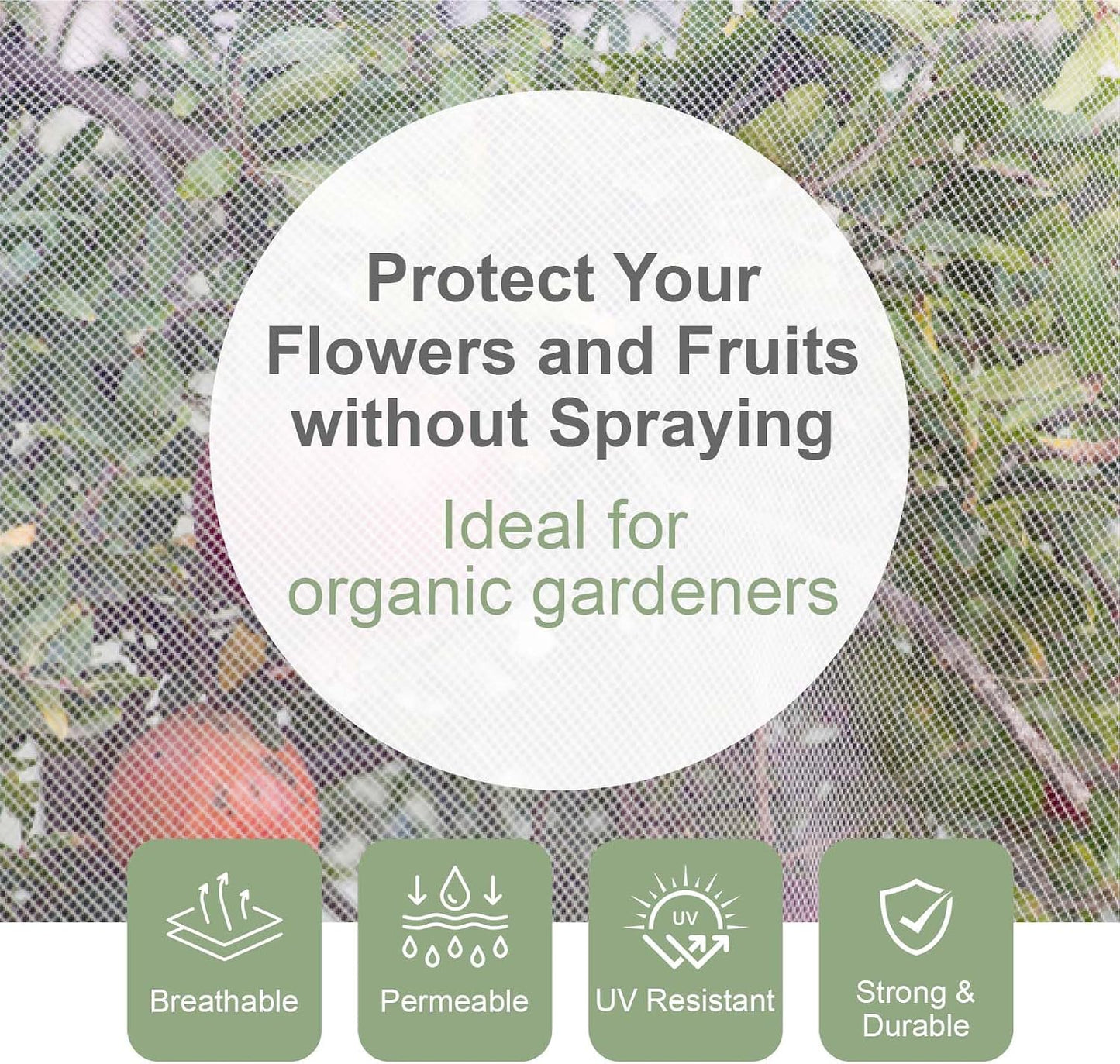 Fruit Tree Netting Cover with Zipper & Drawstring, 2 Packs 6ft x 6ft Insect Bird Barrier Netting for Garden Protection, Ultra Fine Mesh Garden Netting
