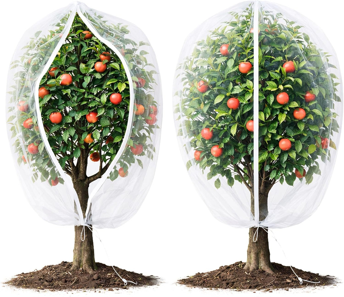 Fruit Tree Netting Cover with Zipper & Drawstring, 2 Packs 6ft x 6ft Insect Bird Barrier Netting for Garden Protection, Ultra Fine Mesh Garden Netting
