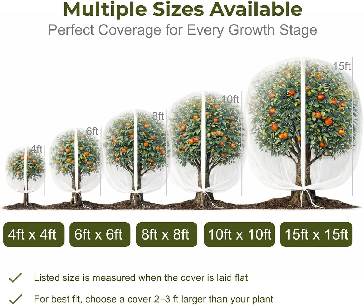 Fruit Tree Netting Cover with Zipper & Drawstring, 2 Packs 6ft x 6ft Insect Bird Barrier Netting for Garden Protection, Ultra Fine Mesh Garden Netting