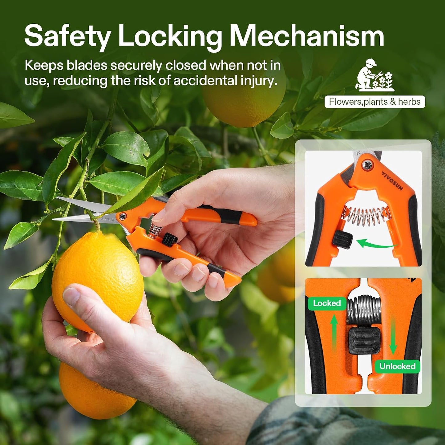 6.5 Inch Gardening Scissors Hand Pruner Pruning Shear with Straight Stainless Steel Blades Orange 1-Pack