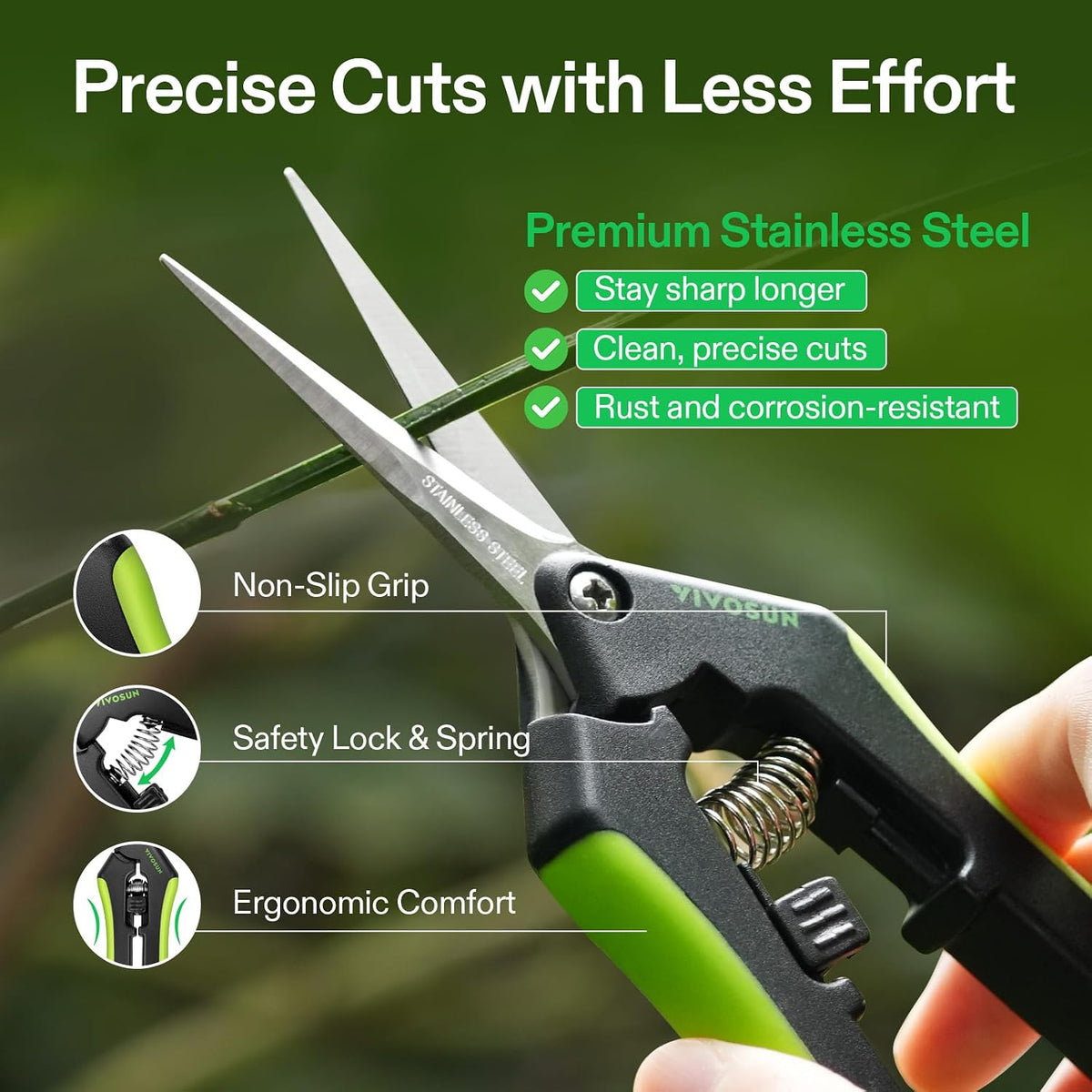 6.5 Inch Gardening Scissors Hand Pruner Pruning Shear with Straight Stainless Steel Blades Orange 1-Pack