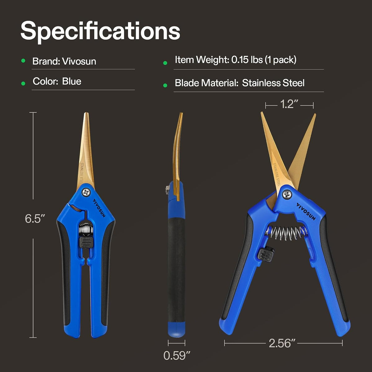 6.5 Inch Gardening Scissors Hand Pruner Pruning Shear with Straight Stainless Steel Blades Orange 1-Pack