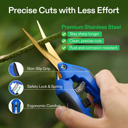 6.5 Inch Gardening Scissors Hand Pruner Pruning Shear with Straight Stainless Steel Blades Orange 1-Pack