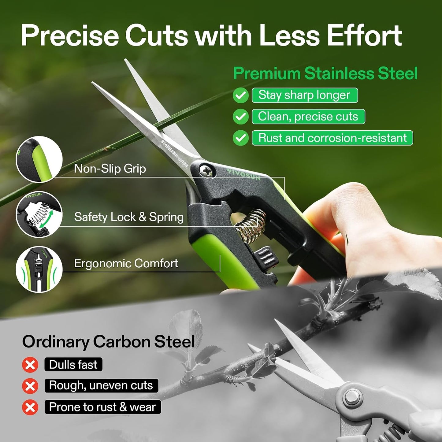 6.5 Inch Gardening Scissors Hand Pruner Pruning Shear with Straight Stainless Steel Blades Orange 1-Pack
