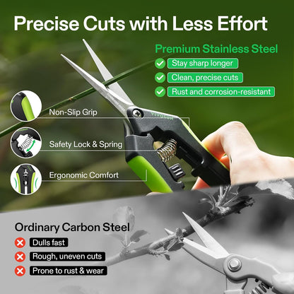 6.5 Inch Gardening Scissors Hand Pruner Pruning Shear with Straight Stainless Steel Blades Orange 1-Pack