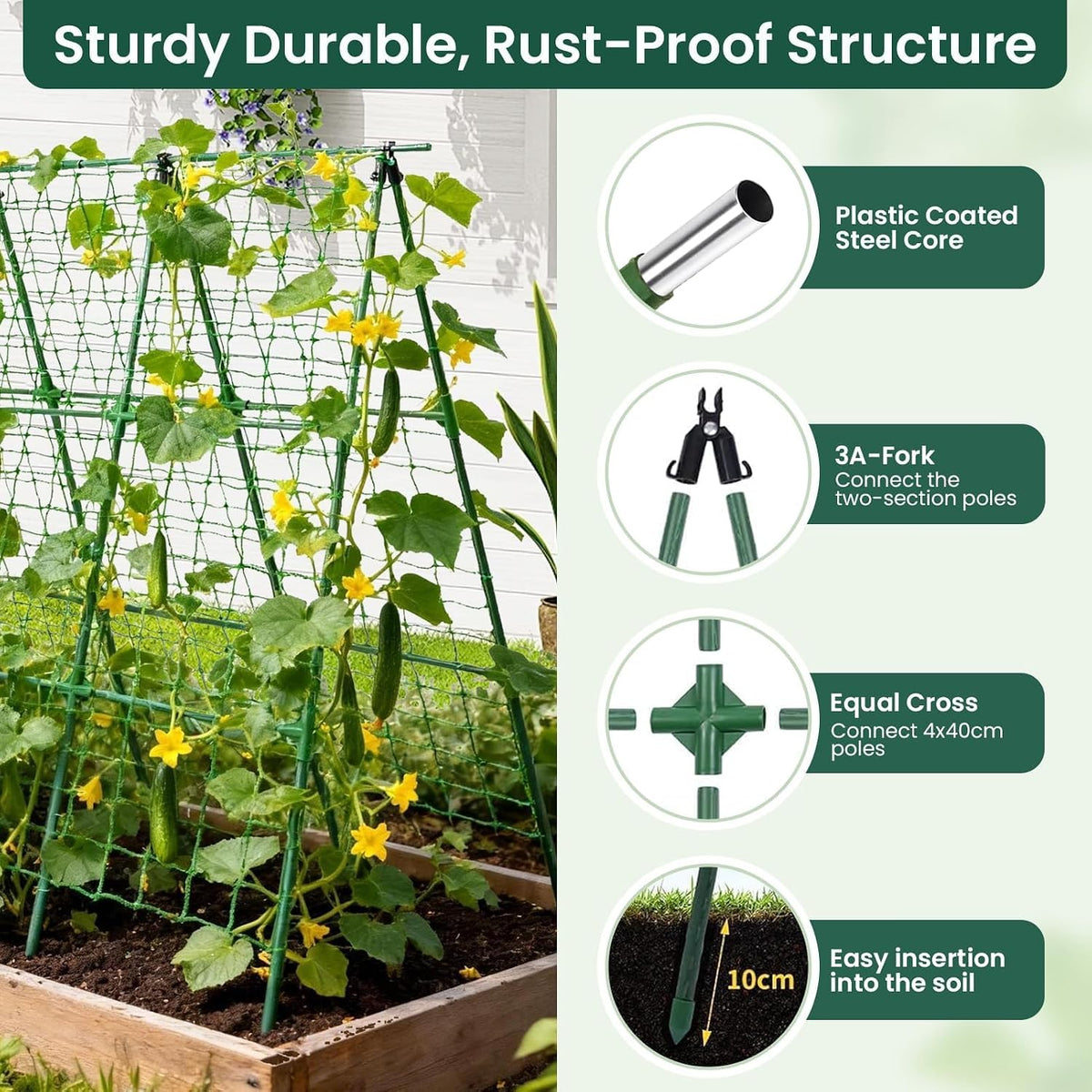 50" x 48"Cucumber Trellis for Raised Garden Bed, Green
