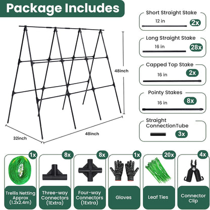 50" x 48"Cucumber Trellis for Raised Garden Bed, Green
