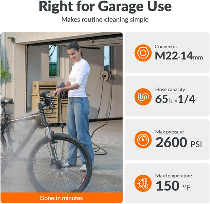 65ft Retractable Pressure Washer Hose Reel, 2600 PSI
