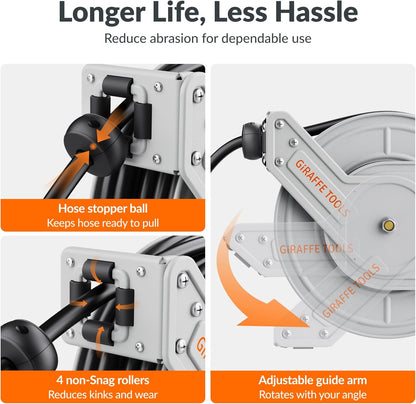 65ft Retractable Pressure Washer Hose Reel, 2600 PSI