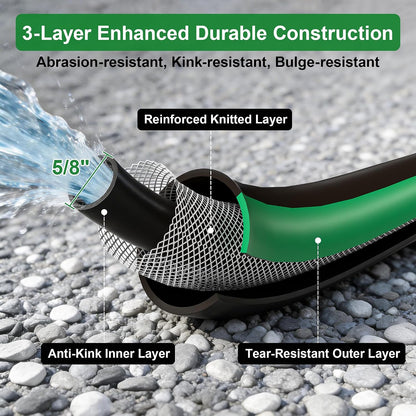 Garden Hose 125ft x 5/8" All-Weather Flexible Water Hose Lightweight, Durable, Kink-resistant, Heavy Duty Hybrid Polymer Hose, Male to Female Leak-Free Aluminum Connections, Burst 600 PSI.