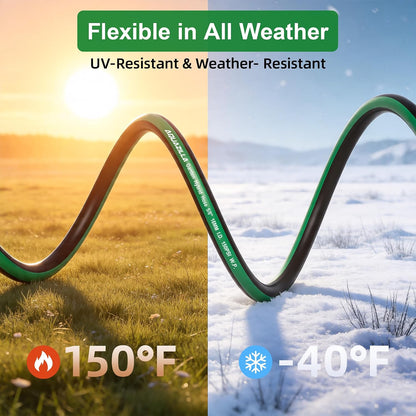 Garden Hose 125ft x 5/8" All-Weather Flexible Water Hose Lightweight, Durable, Kink-resistant, Heavy Duty Hybrid Polymer Hose, Male to Female Leak-Free Aluminum Connections, Burst 600 PSI.