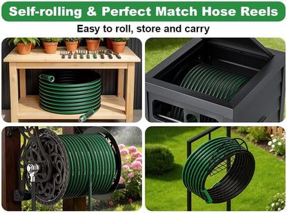 Garden Hose 125ft x 5/8" All-Weather Flexible Water Hose Lightweight, Durable, Kink-resistant, Heavy Duty Hybrid Polymer Hose, Male to Female Leak-Free Aluminum Connections, Burst 600 PSI.