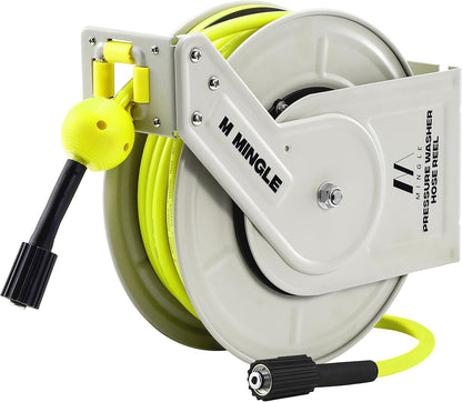 Retractable Pressure Washer Hose Reel, 1/4" × 60ft Power Washer Hose Reel, Auto Rewind Hose Reel, Wall/Floor Mounted, 3600 PSI