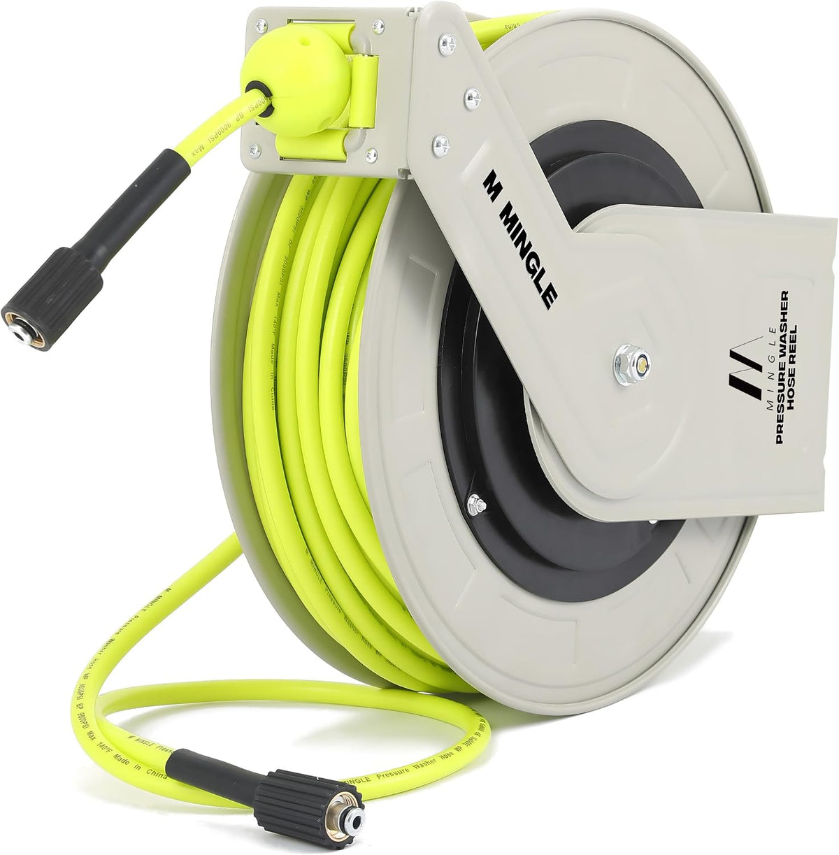 Retractable Pressure Washer Hose Reel, 1/4" × 60ft Power Washer Hose Reel, Auto Rewind Hose Reel, Wall/Floor Mounted, 3600 PSI